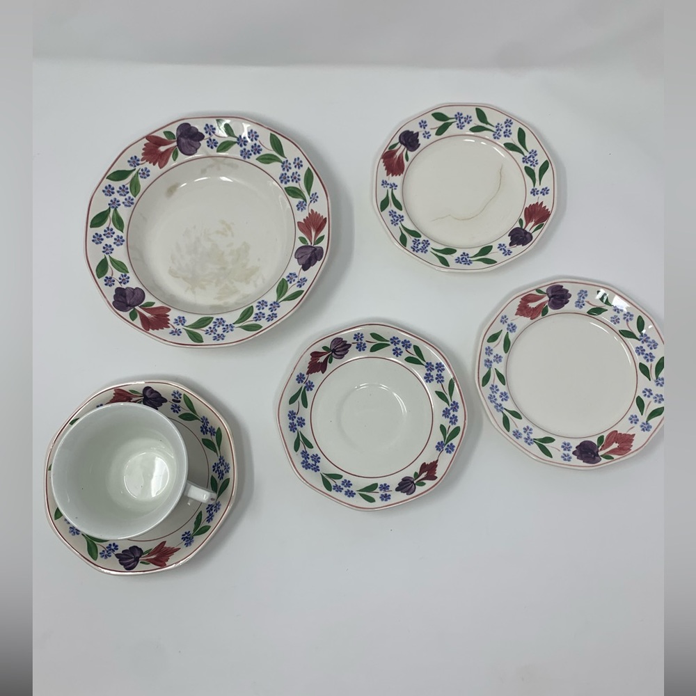 5 Adams Old Colonial Real Ironstone Bowl Tea Cup 3 Saucers Vintage Hand Painted